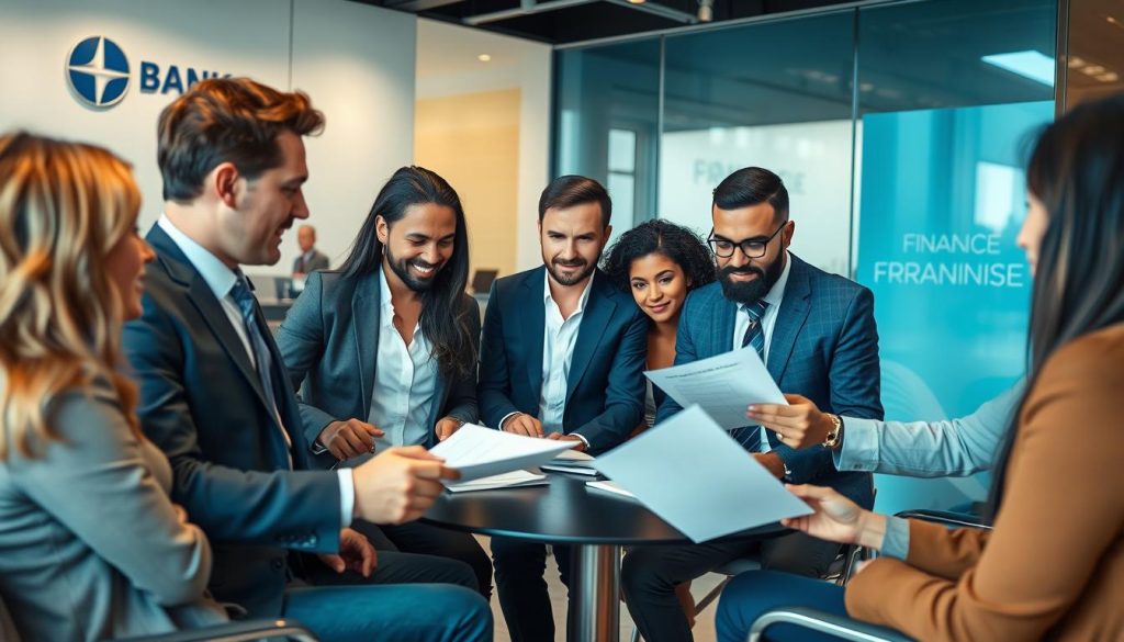 French banking professionals meeting with entrepreneurs about financing options for starting a business in France French banking professionals meeting with entrepreneurs about financing options for starting a business in France