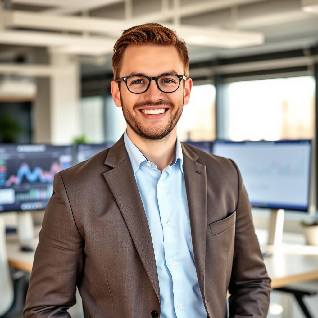 Portrait of a tech entrepreneur in his office in Lyon, France, representing successful foreign business owners in France Portrait of a tech entrepreneur in his office in Lyon, France, representing successful foreign business owners in France